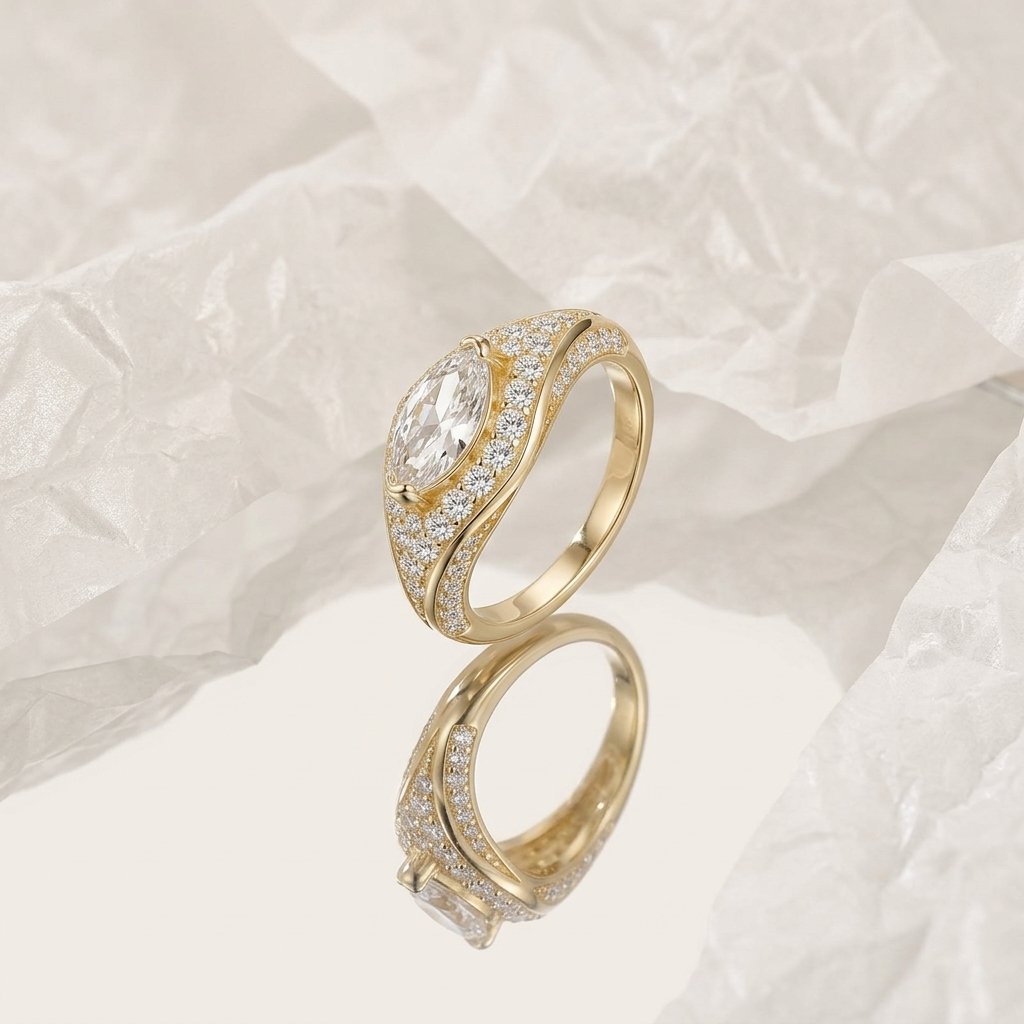 S925 Sterling Silver Moissanite Horse's Eye Ring, Unique Design